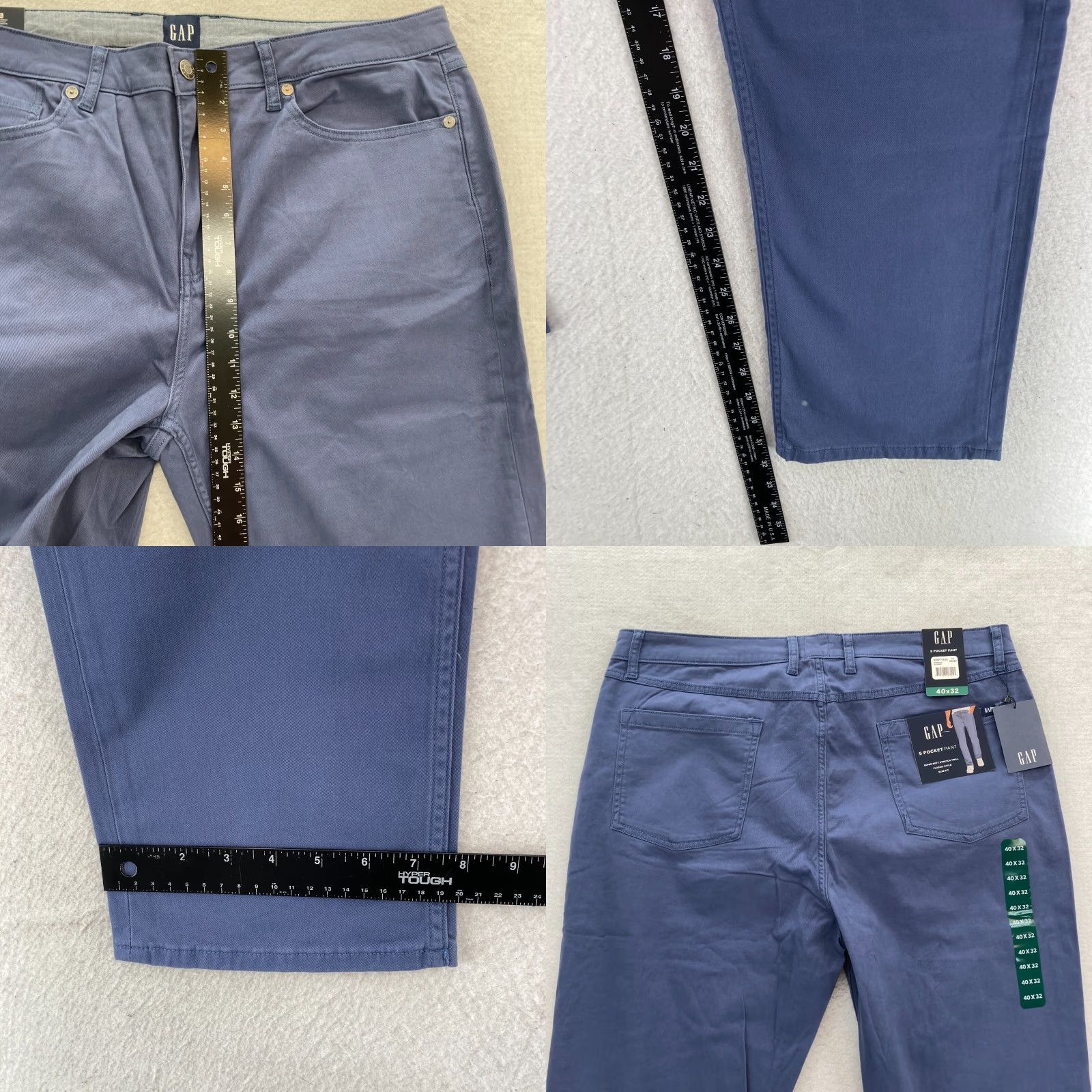 Gap GAP 5 Pocket Pant Mens Slim Fit Straight Leg Blue Twill Chino 40x32 NWT Size US 40 / EU 56 - 8 Thumbnail
