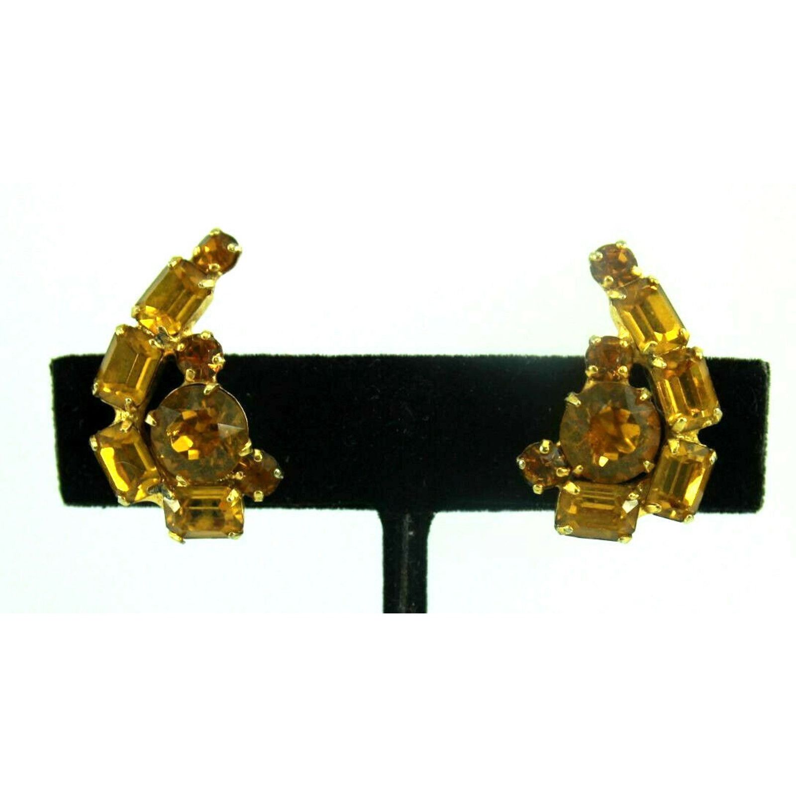 Other Vintage Topaz Rhinestone Earrings Set In Goldtone Screw Back Size ONE SIZE - 1 Thumbnail