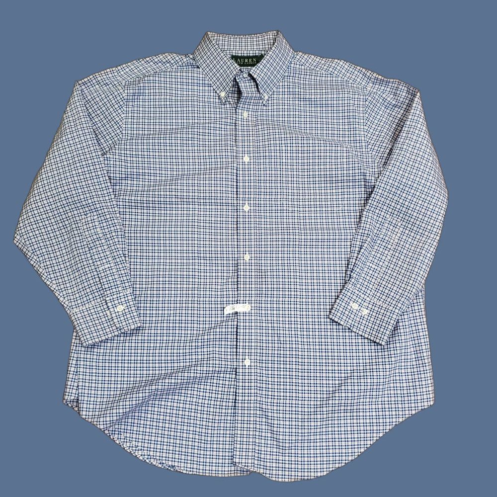 Ralph Lauren Lauren Ralph Lauren Shirt Mens 17.5 32/33 Blue Plaid Classic Fit Dress Non Iron Size 48R - 1 Thumbnail