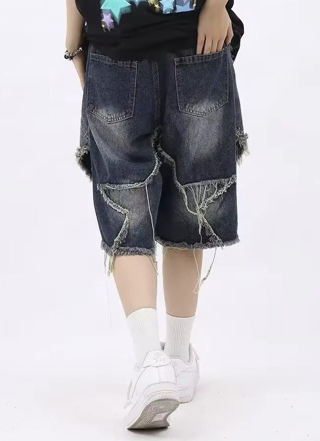 Japanese Brand retro star patch tassel denim short Size US 29 - 3 Thumbnail