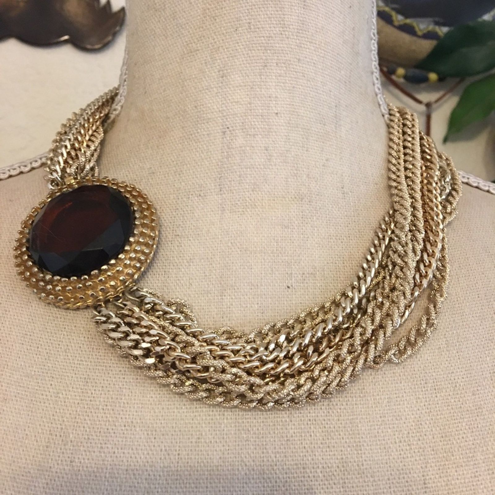 Vintage Vintage faceted brown glass gold chain necklace Size ONE SIZE - 1 Thumbnail