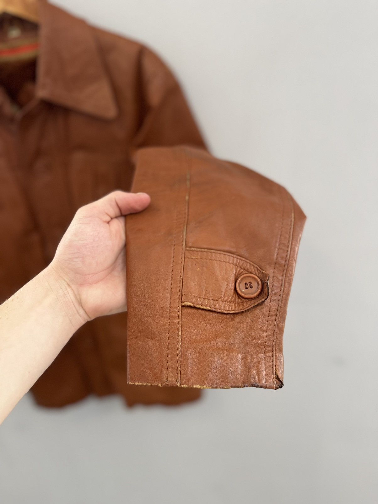 Other Vintage 90s Genuine Leather Racing Jacket Brown Biker Style Size US L / EU 52-54 / 3 - 6 Thumbnail