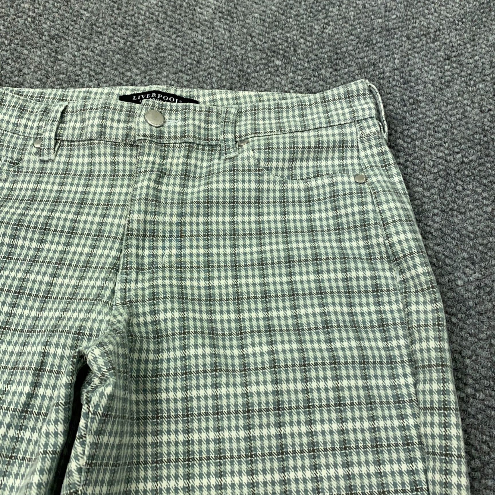 Vintage Liverpool Chino Pants Womens Size 12 Blue Houndstooth Stretch Mid Rise Regular Fit Size 32" / US 10 / IT 46 - 4 Thumbnail