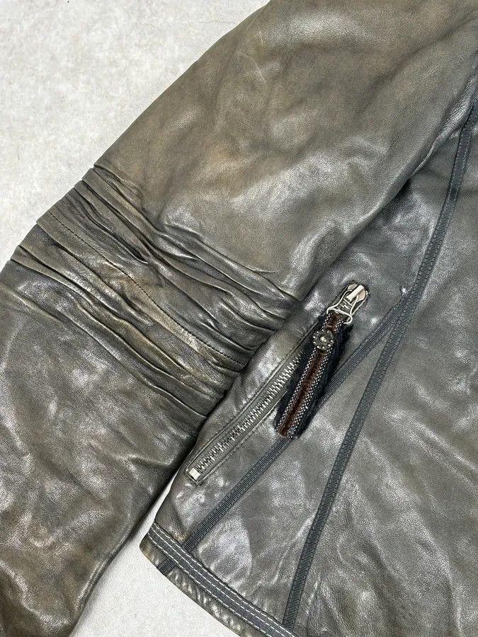 Marithe + Francois Girbaud AW2003 Marithé + François Girbaud Grey Eroded Buttoned Asymmetrical Leather Jacket Size S / US 4 / IT 40 - 10 Thumbnail