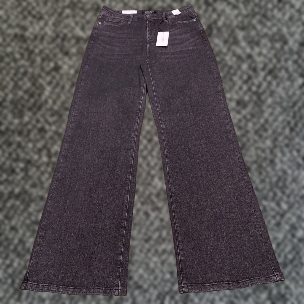 Vintage Judy Blue Jeans 31 Black Wide-Leg Stretch Button Fly 5-Pocket City Womens Vote: Union? Size 24" / US 00 / IT 34 - 1 Thumbnail