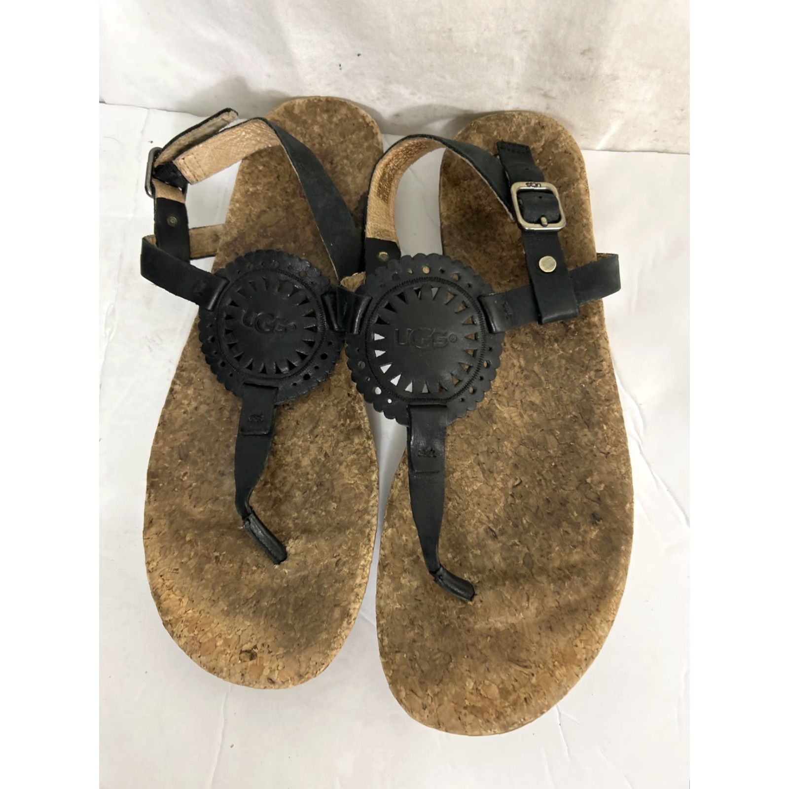 Ugg UGG Sandal Ayden II Thong Ankle Strap Leather Black Womens 10 Cork Size US 10 / IT 40 - 5 Thumbnail