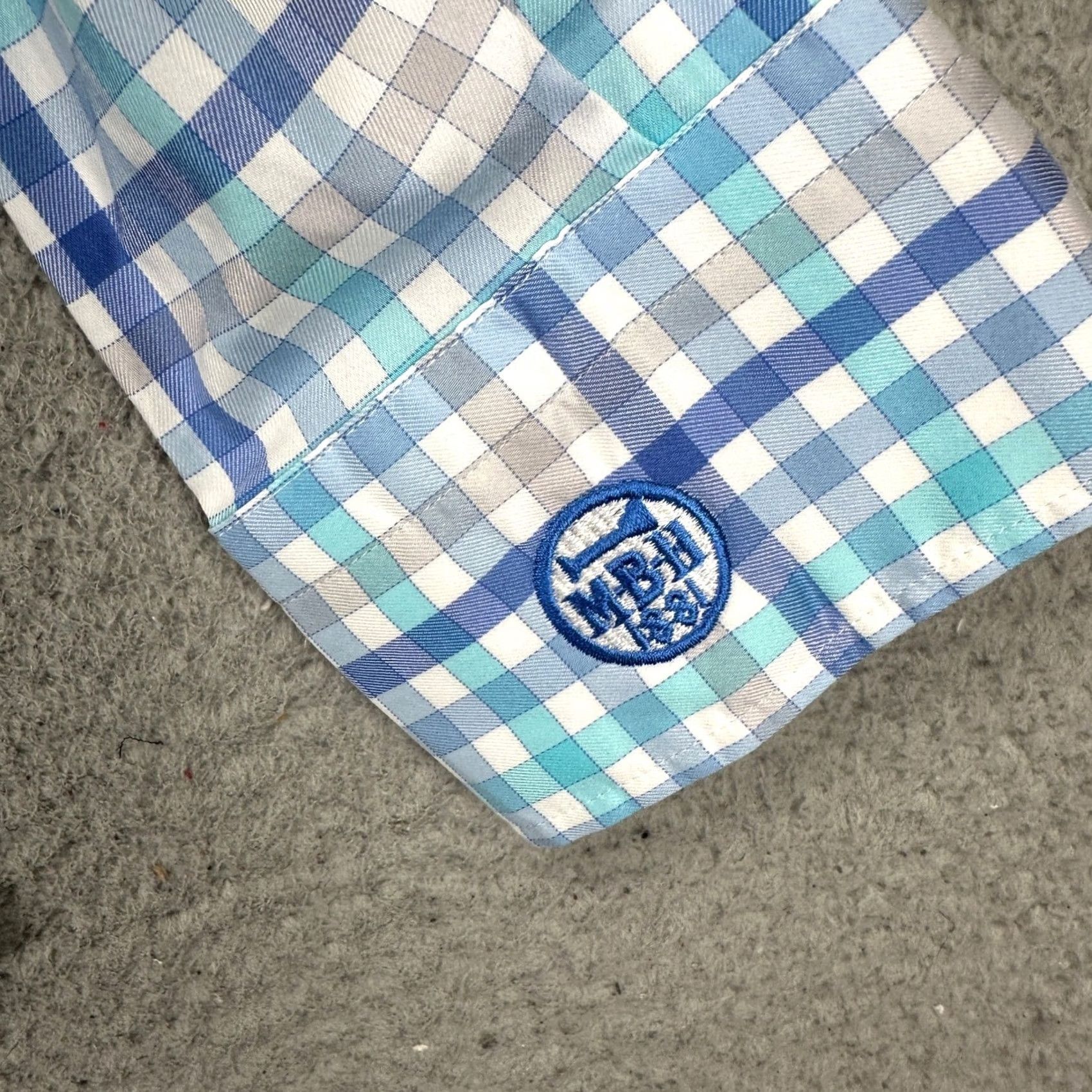 Peter Millar Peter Millar Mens Shirt Small Blue Tan Plaid Stretch Button Down Nylon Blend Size US S / EU 44-46 / 1 - 7 Thumbnail