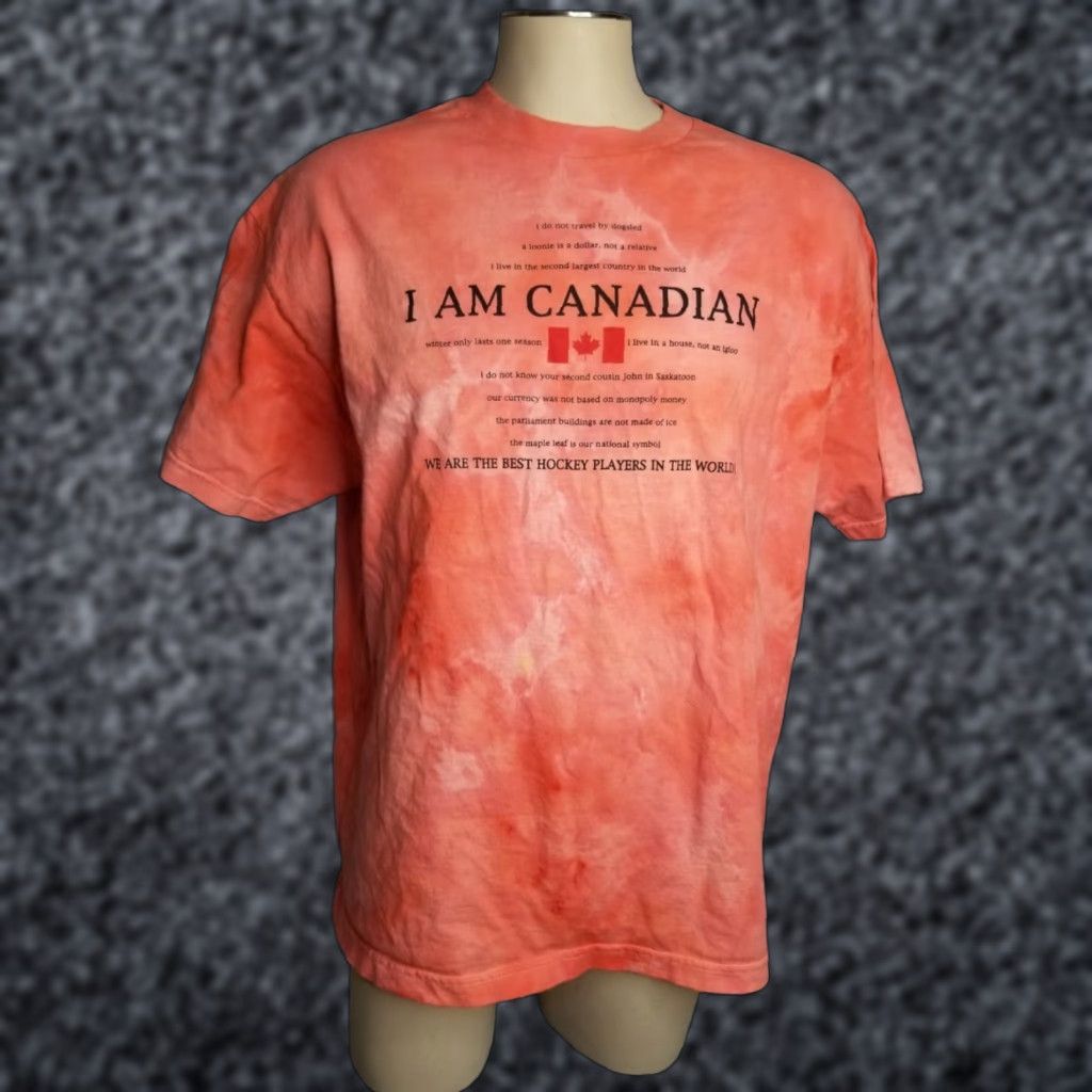 Vintage Retro I Am Canadian Funny Tie Ice Dye T Shirt Maple Leaf XL Mens Red Cotton T-Shirt Crew Neck Short Sleeve Classic Fit Graphics Size US XL / EU 56 / 4 - 1 Thumbnail