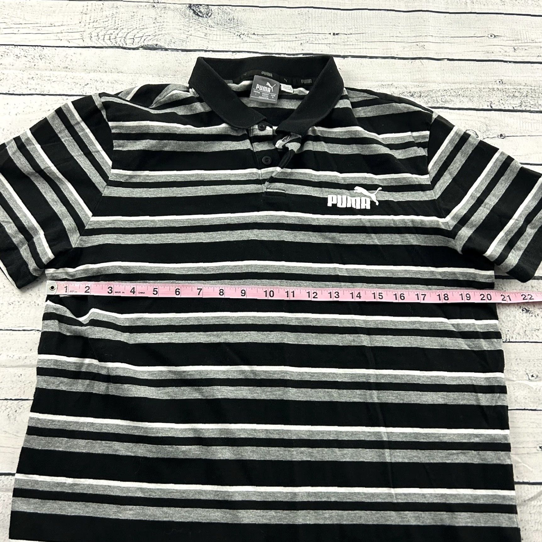 Puma PUMA Striped Short Sleeve Button Front Polo Shirt Men's L Black Gray Size US L / EU 52-54 / 3 - 3 Thumbnail