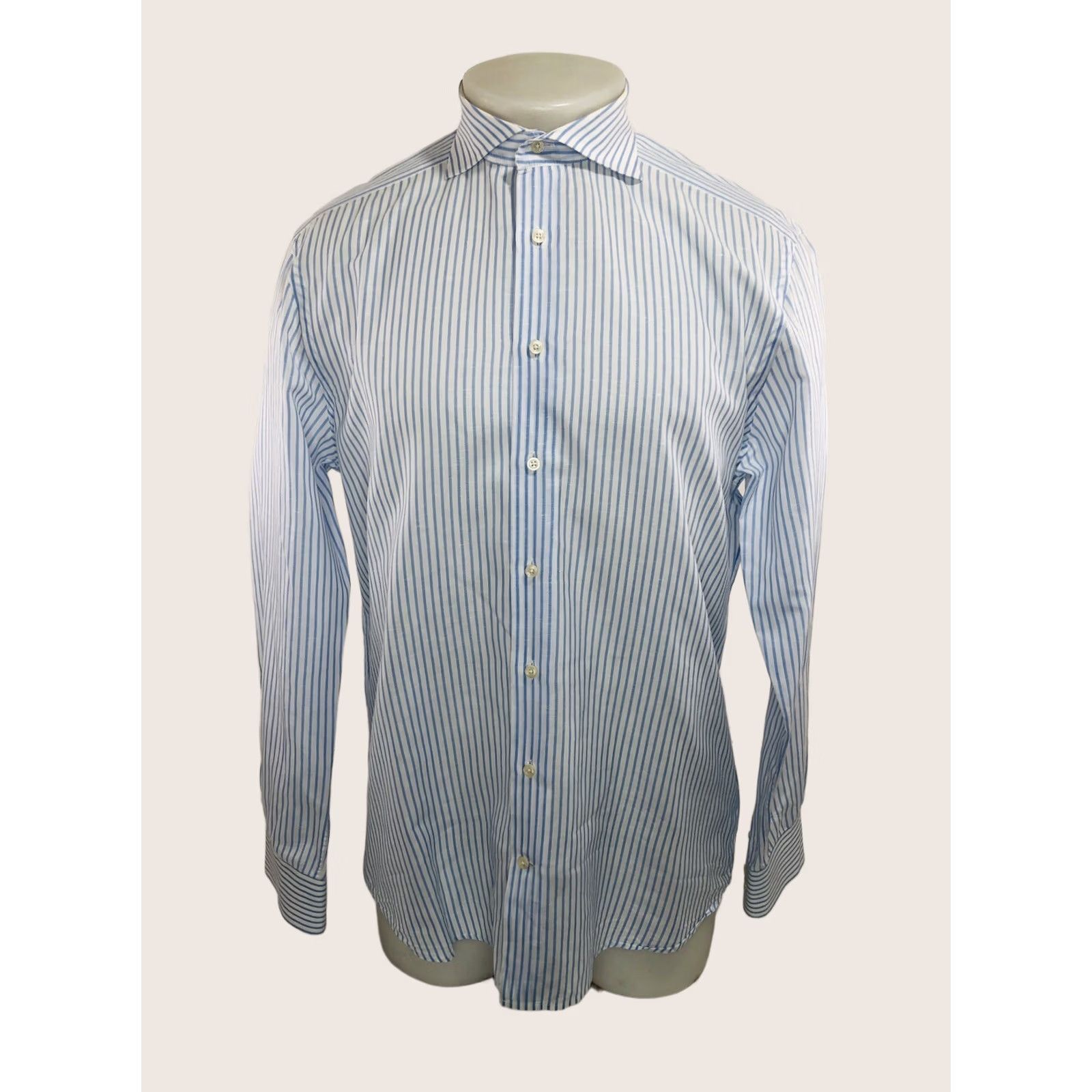 Suitsupply SUIT SUPPLY - LINEN BLEND Striped Dress Shirt 16 / 41 Mens Light Blue White 90s Event? Size 42R - 1 Thumbnail