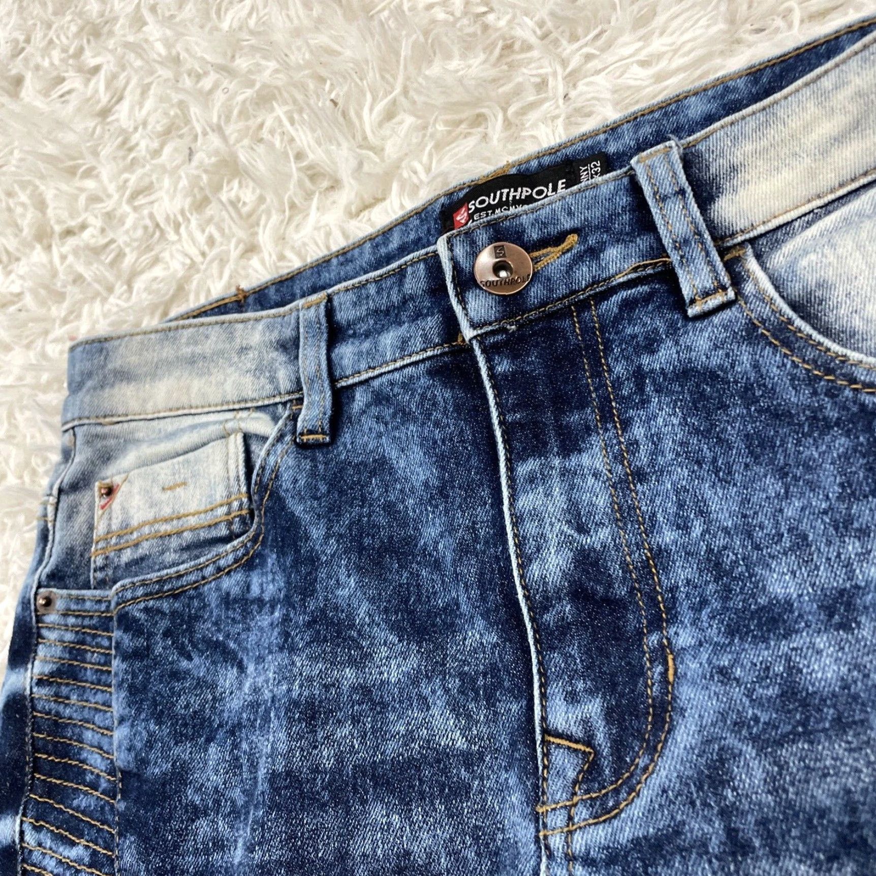 Southpole SOUTHPOLE Jeans Men 32x31 Y2k Streetwear Acid Fade Wash Blue Hip Hop Moto Denim Jeans Size US 33 - 4 Thumbnail
