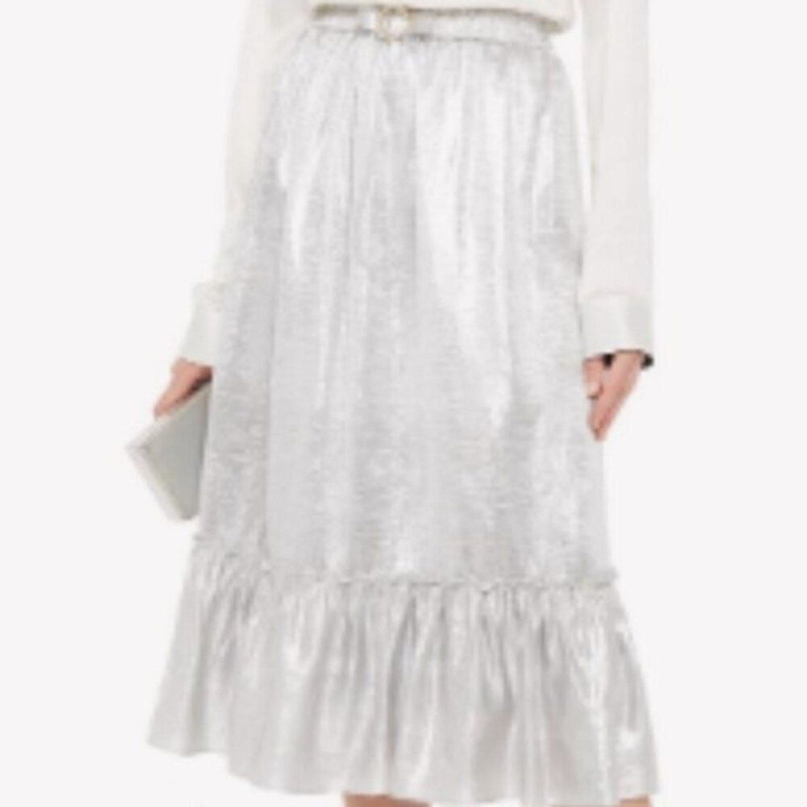 Shrimps Shrimps Pearl bow embellished metallic skirt silver Size 30" / US 8 / IT 44 - 3 Thumbnail
