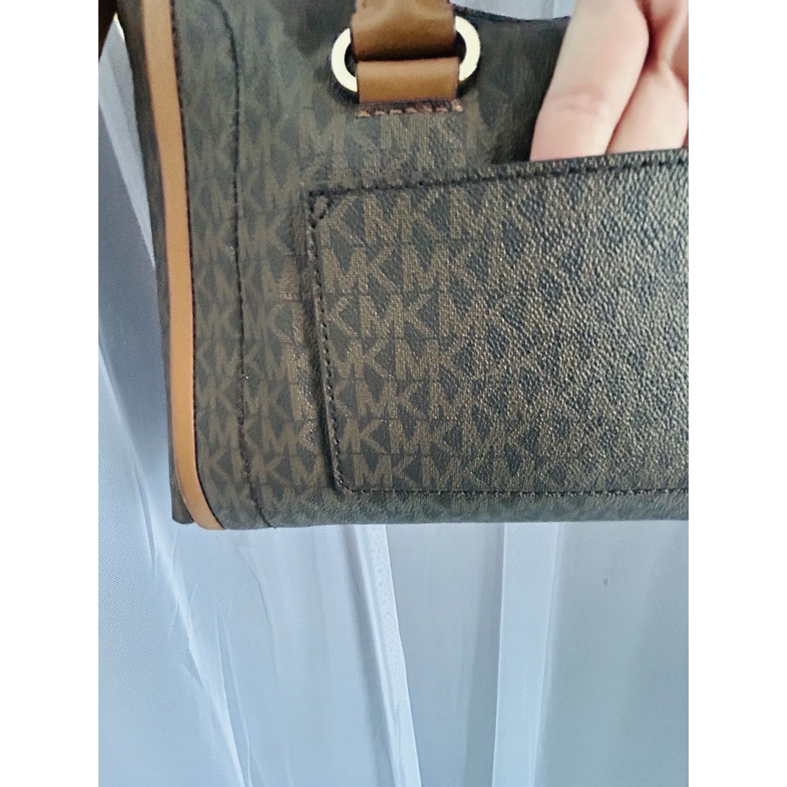 Michael Kors Michael Kors Carine Medium Brown Acorn Gold Satchel Handbag Size ONE SIZE - 10 Thumbnail