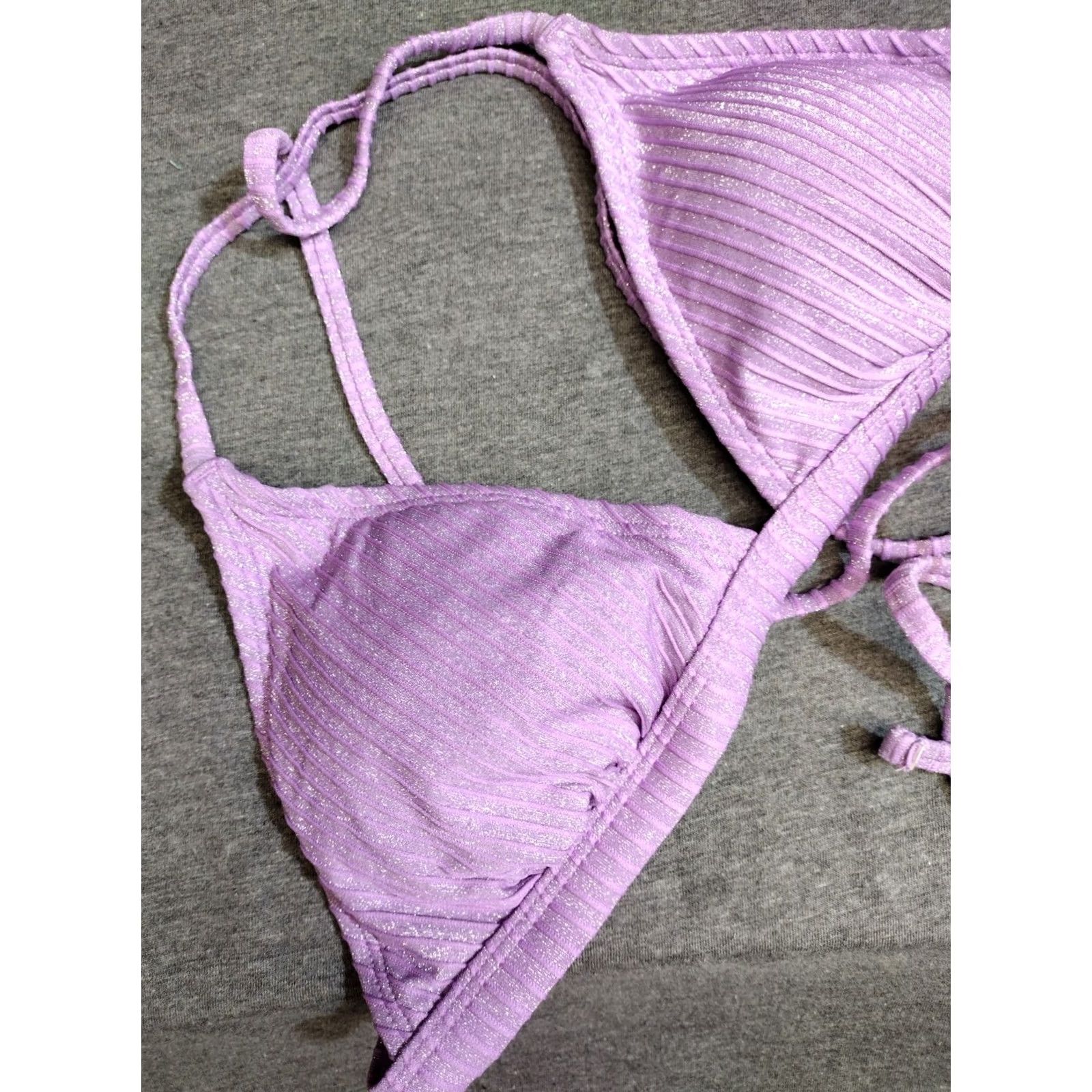 Vintage Xhilaration Women's Purple Glitter Detail Cross Back Bikini Top L Purple Glitter Detail Cross Back Padded Size L / US 10 / IT 46 - 3 Thumbnail