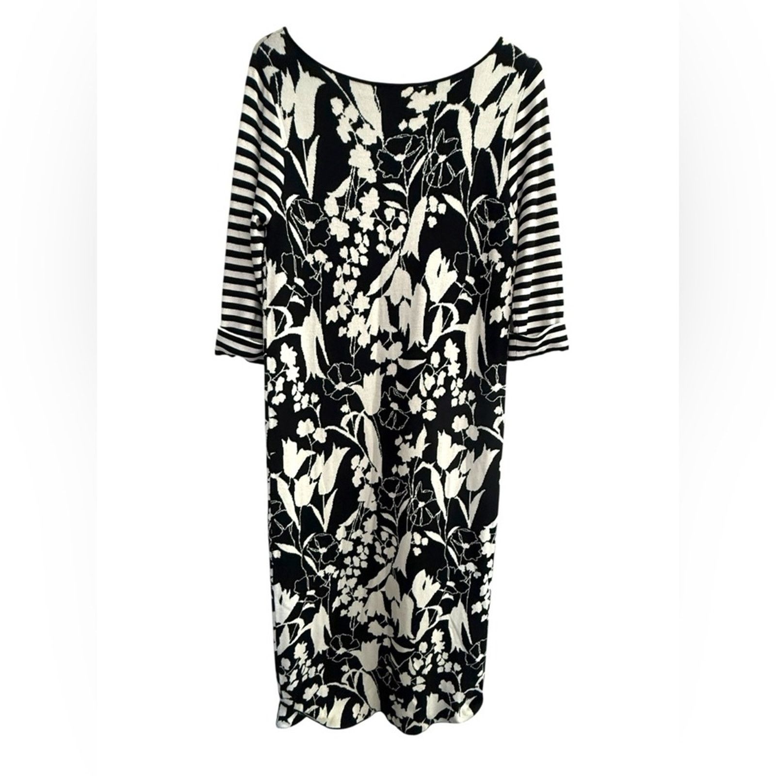 Weekend Max Mara Weekend Max Mara Black Ivory Knit Top Sweater Floral Print L Size L / US 10 / IT 46 - 4 Thumbnail