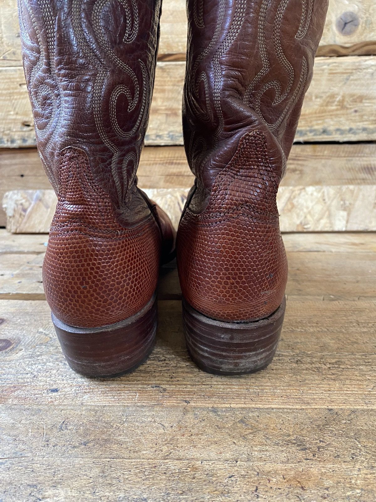 Lucchese × Vintage Lucchese brown leather western boots exotic skin, lizard sz8 Size US 8 / IT 38 - 10 Thumbnail