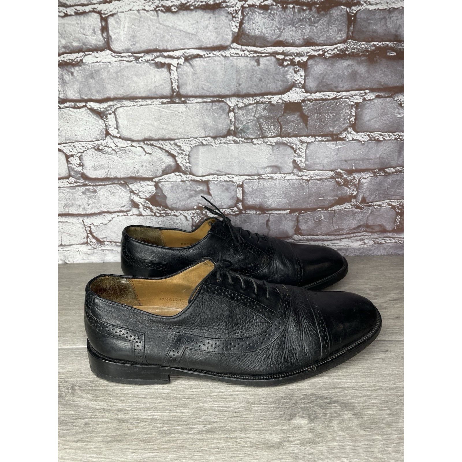 Mezlan Mezlan Marque Black Leather Deerskin Cap Toe Brogue Oxfords Size US 11 / EU 44 - 18 Thumbnail