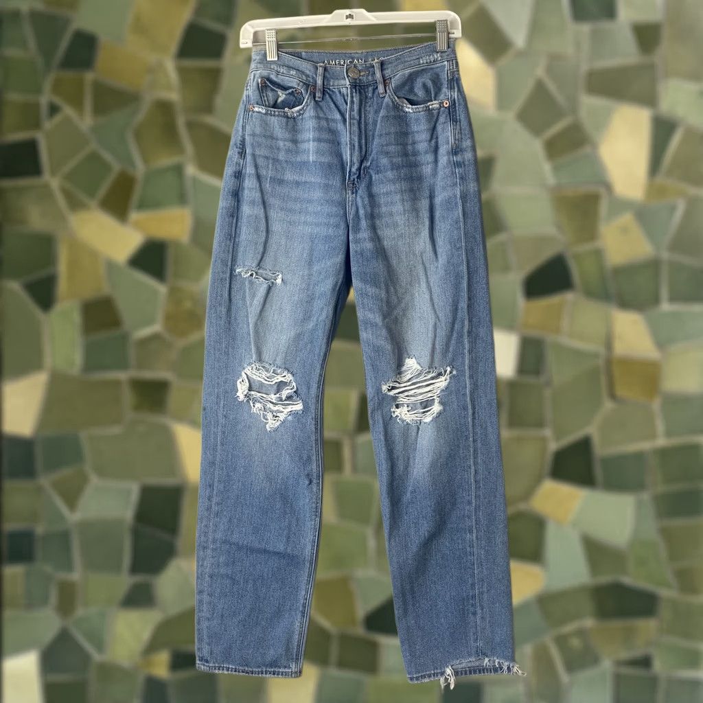 American Eagle Outfitters VINTAGE American Eagle Jeans Womens 2 Blue Baggy Straight Distressed Boho Y2K Grunge Size 26" / US 2 / IT 38 - 1 Thumbnail