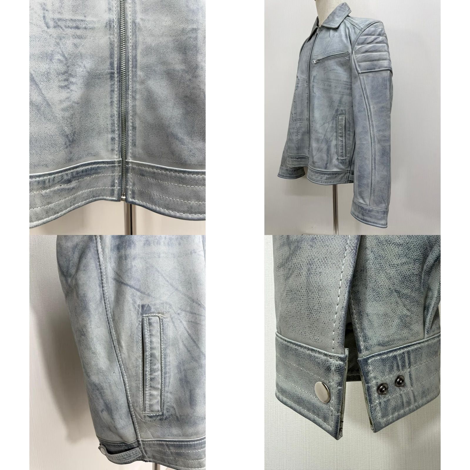 Vintage Men's Italian Sheepskin Genuine Leather Jacket Blue Coat L Size US L / EU 52-54 / 3 - 8 Thumbnail