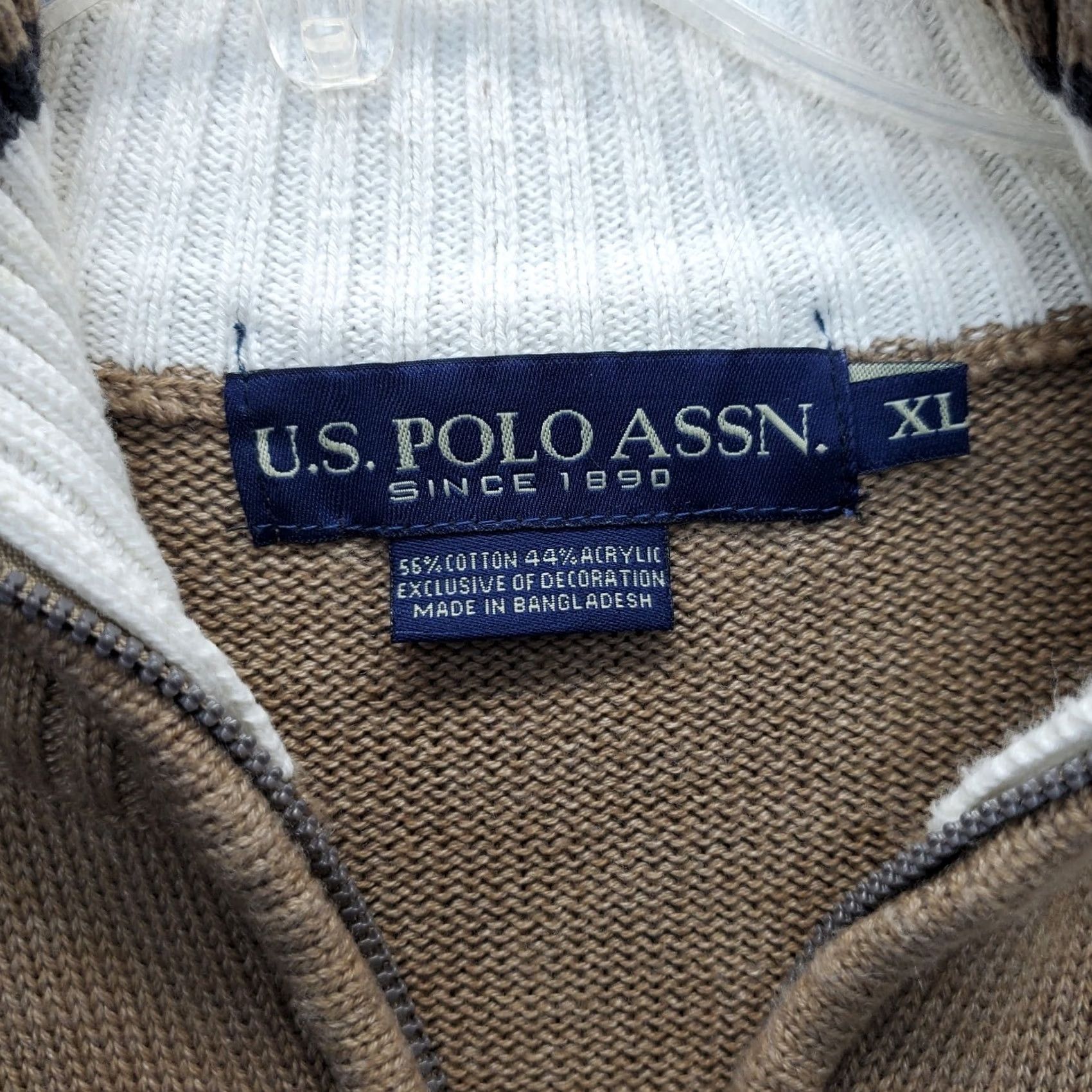 Vintage US Polo Assn. Sweater Mens XL Brown Knitted Long Sleeve Slim Fit Quarter Zip Size US XL / EU 56 / 4 - 4 Thumbnail