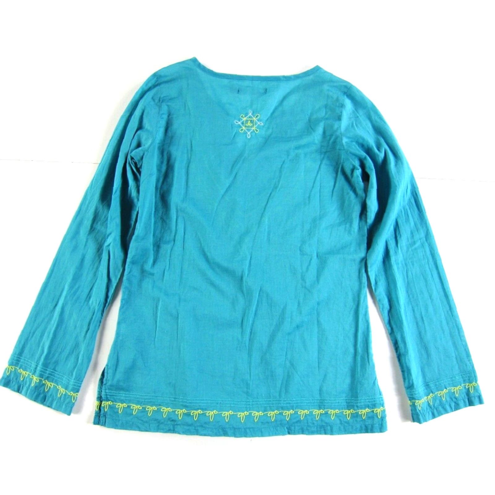 Prana VINTAGE PrAna 100% Cotton Blue Yellow Embroidered V-Neck Long Sleeve Peasant Blouse XS Size XS / US 0-2 / IT 36-38 - 2 Thumbnail