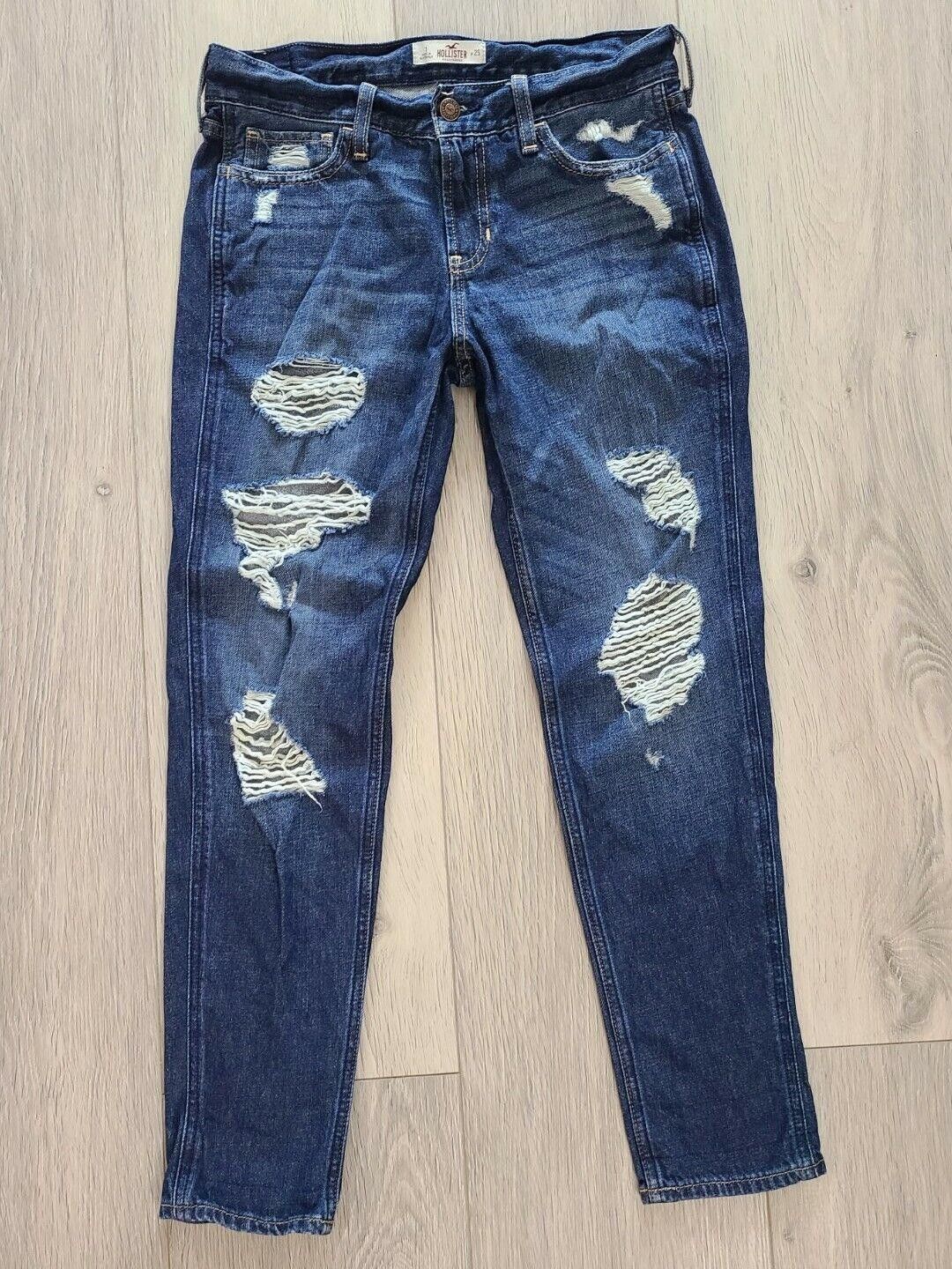Designer Hollister Jeans Size 1 Distressed Dark Skinny Low Rise w 25 Size 25" / US 0 / IT 36 - 1 Thumbnail