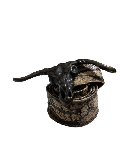 Vintage Vintage Skull Bull Snake Skin Belt Size ONE SIZE - 1 Thumbnail