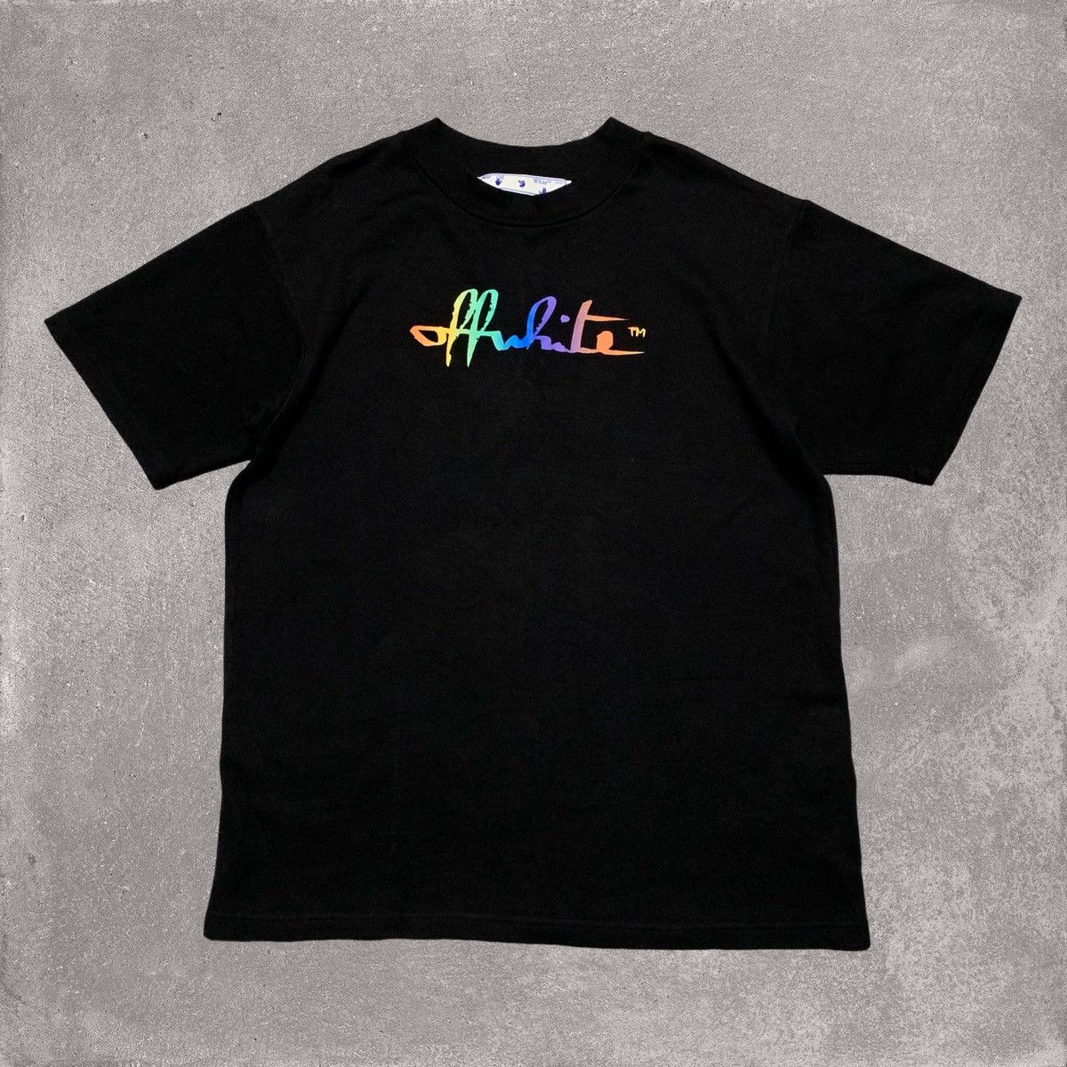 Off White Medium Rainbow Tomboy Black Tee Virgil Abloh