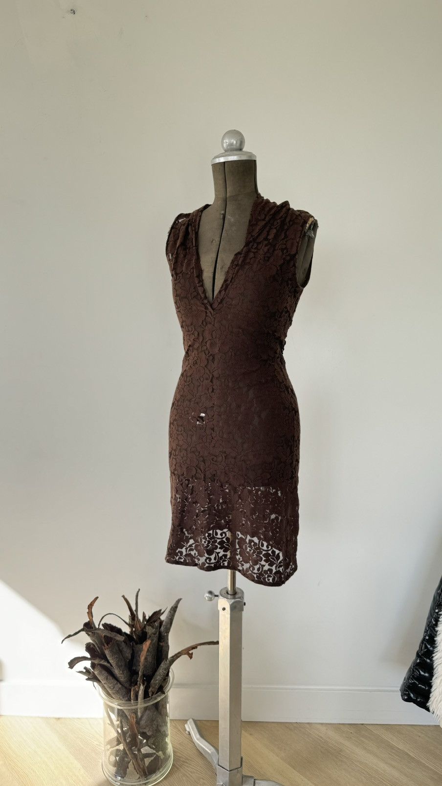 Helmut Lang Helmut Lang Brown lace dress with hood, ss 1996 | Grailed