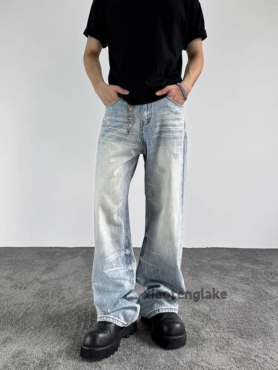 Jean Unisex washed faded loose baggy skate hiphop pants Size US 32 / EU 48 - 5 Thumbnail