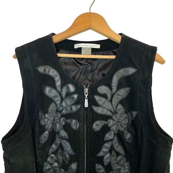 Vintage Vintage Peter Nygard black floral leather suede sweater vest Size M / US 6-8 / IT 42-44 - 3 Thumbnail