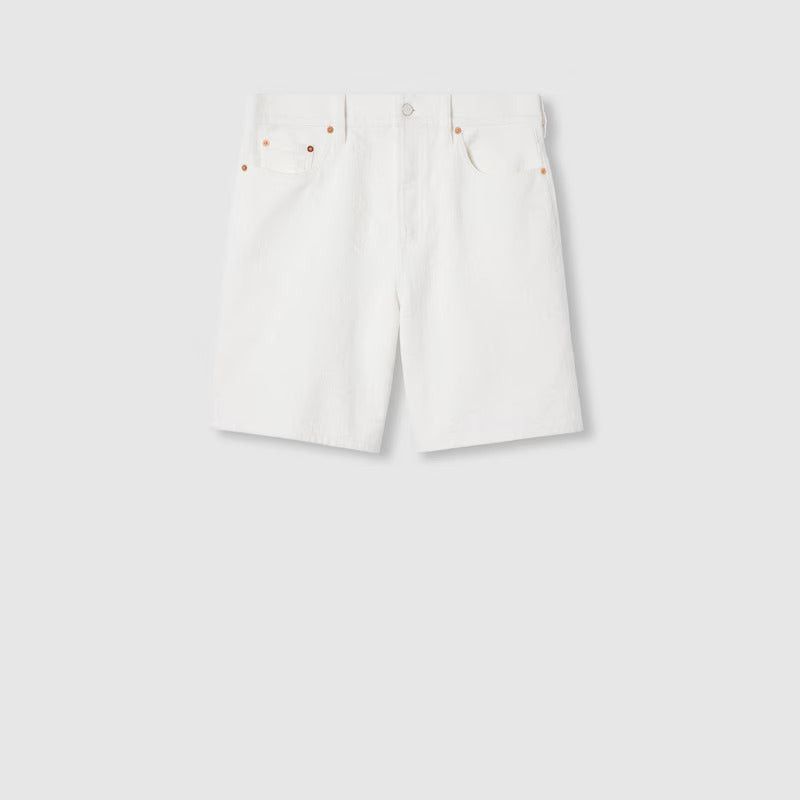Gucci o1la5ras0526 Bermuda GG Jacquard Denim Shorts in White Size 26" / US 2 / IT 38 - 1 Thumbnail