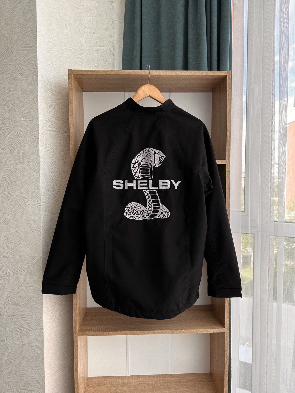 image of Vintage Ford Mustang Shelby Cobra Nascar Racing Jacket in Black, Men's (Size Large)