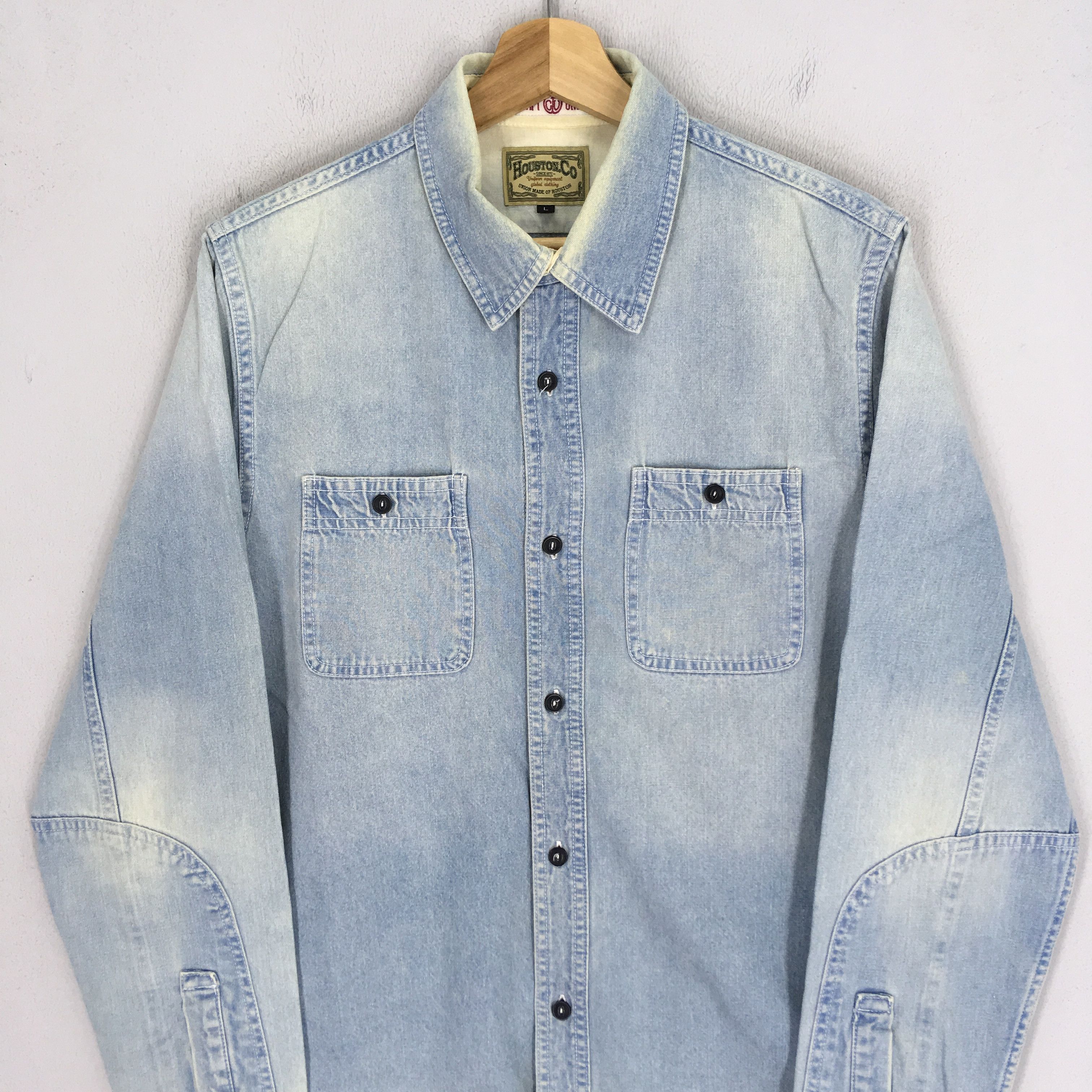 Japanese Brand Vintage Houston Union Made Stone Wash Japan Denim Shirt Size US M / EU 48-50 / 2 - 3 Thumbnail