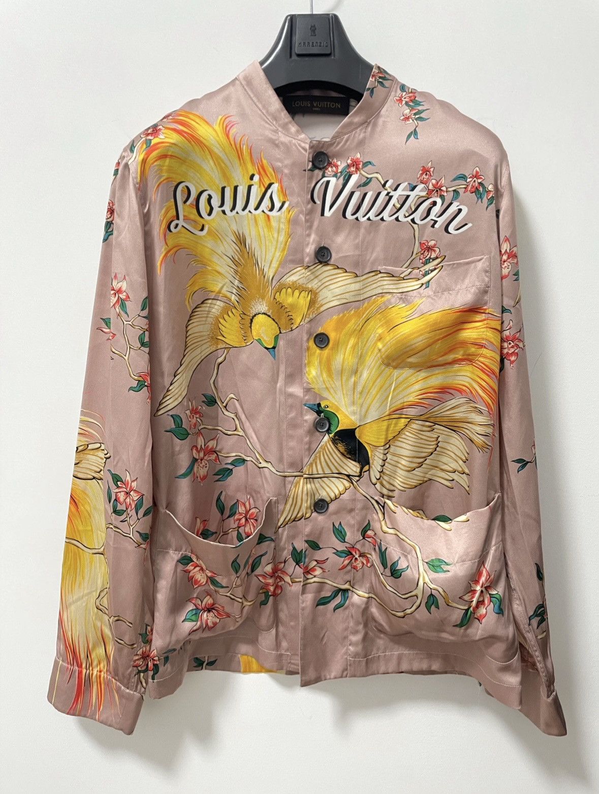 image of Louis Vuitton Ss16 Birds Of Paradise Silk Pajama Shirt in Pink, Men's (Size Small)