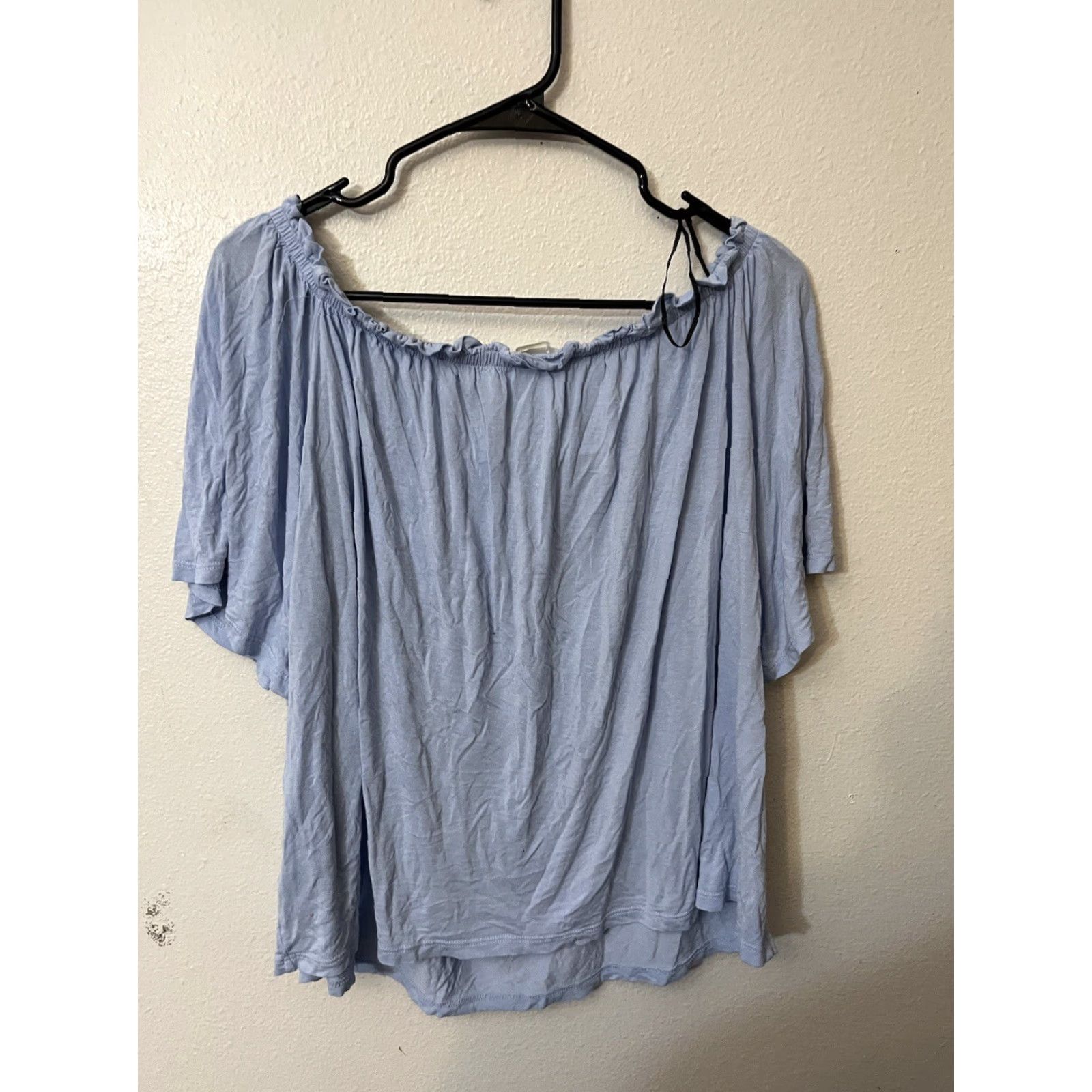 H&M H&M Blouse Women’s White Off Shoulder Short Sleeve Elastic Relaxed Fit Size M L Blue Rayon Shirt Vintage No Size L / US 10 / IT 46 - 2 Thumbnail