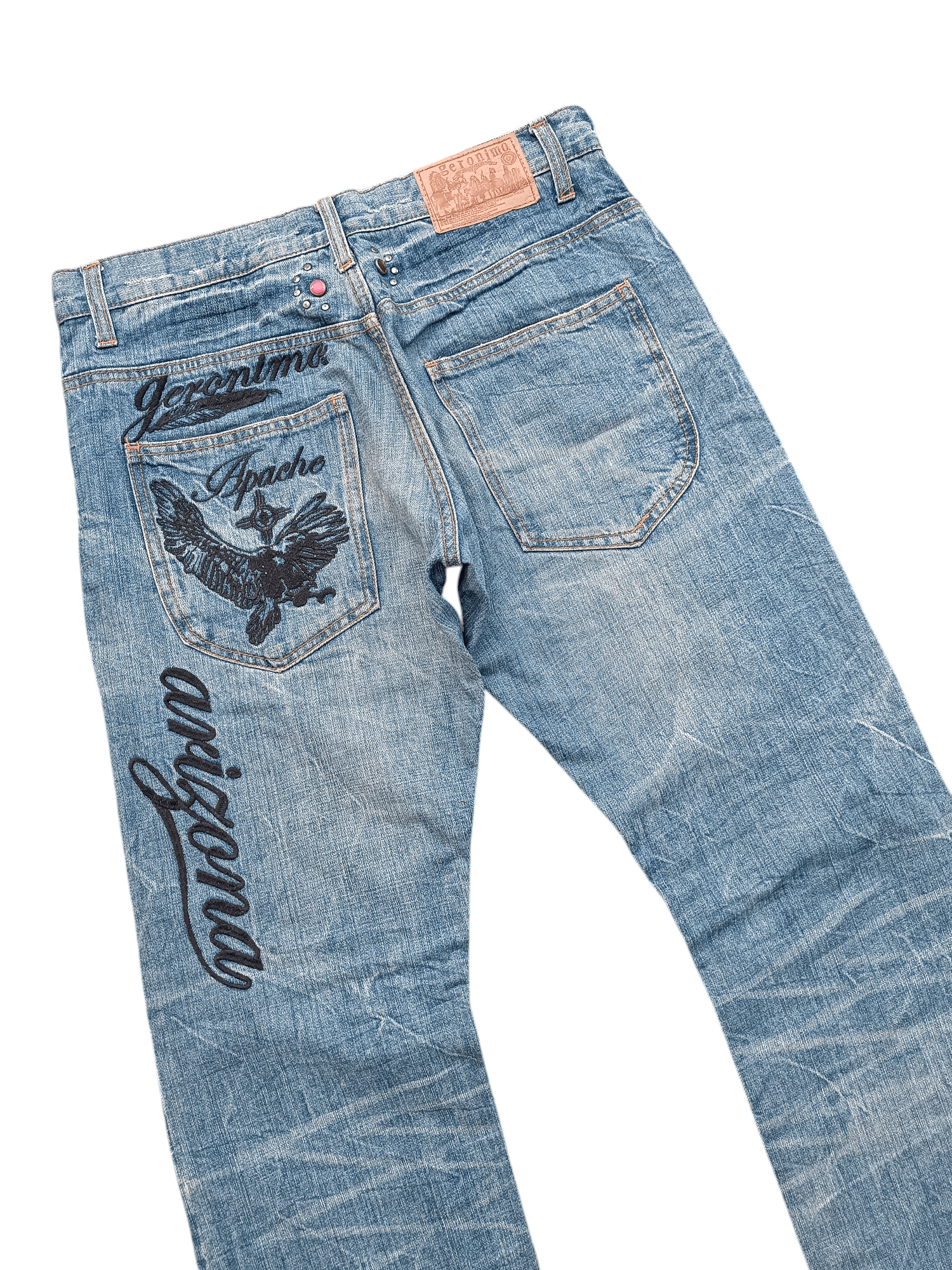 Japanese Brand GERONIMO Embroidery Native Indians Spirit Distressed Jeans Size US 32 / EU 48 - 20 Thumbnail