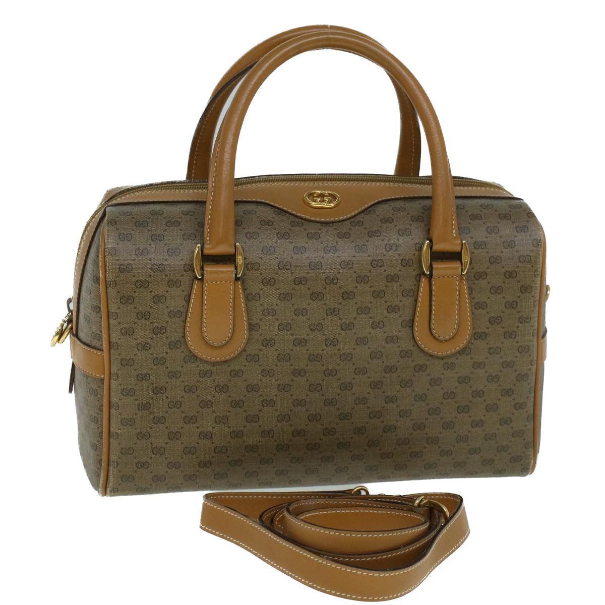 image of Gucci Micro GG Canvas Boston Bag Pvc Leather 2Way Beige Auth Th4135, Women's