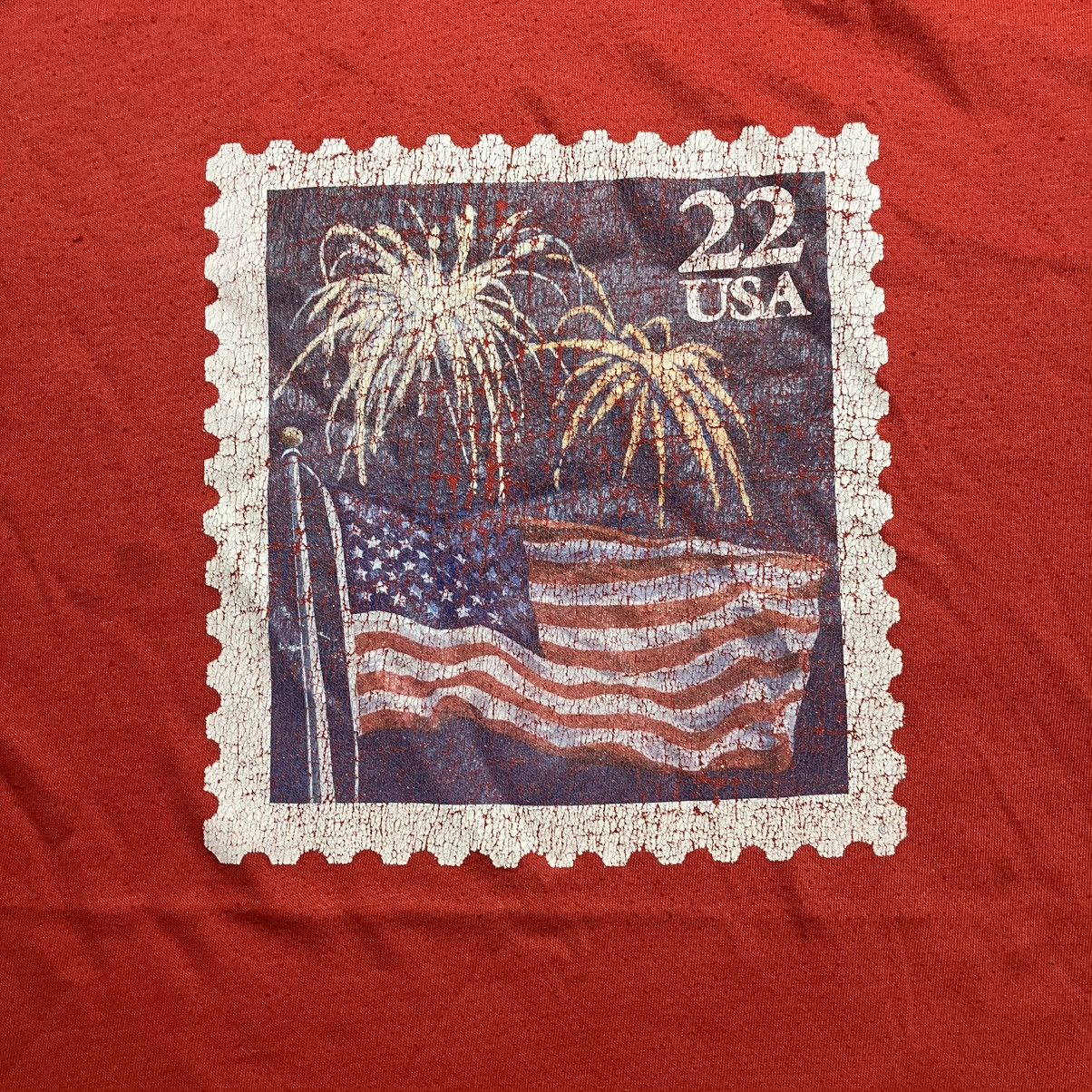 Vintage Vintage USA Flag July 4th Stamp Graphic T Shirt Size US L / EU 52-54 / 3 - 3 Thumbnail