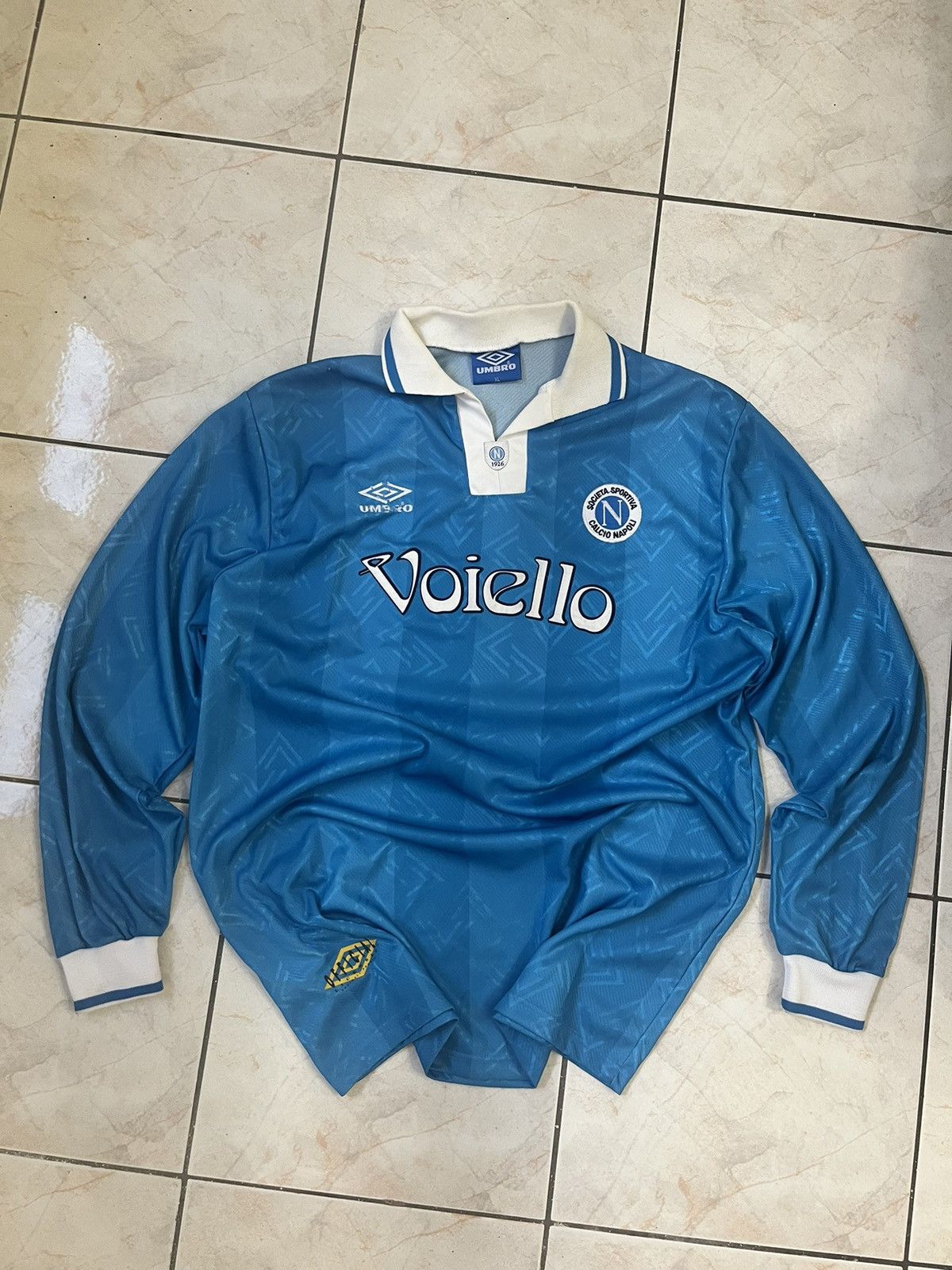 image of Soccer Jersey x Umbro Vintage Umbro Napoli Soccer Long Sleeve Jersey in Blue, Men's (Size XL)