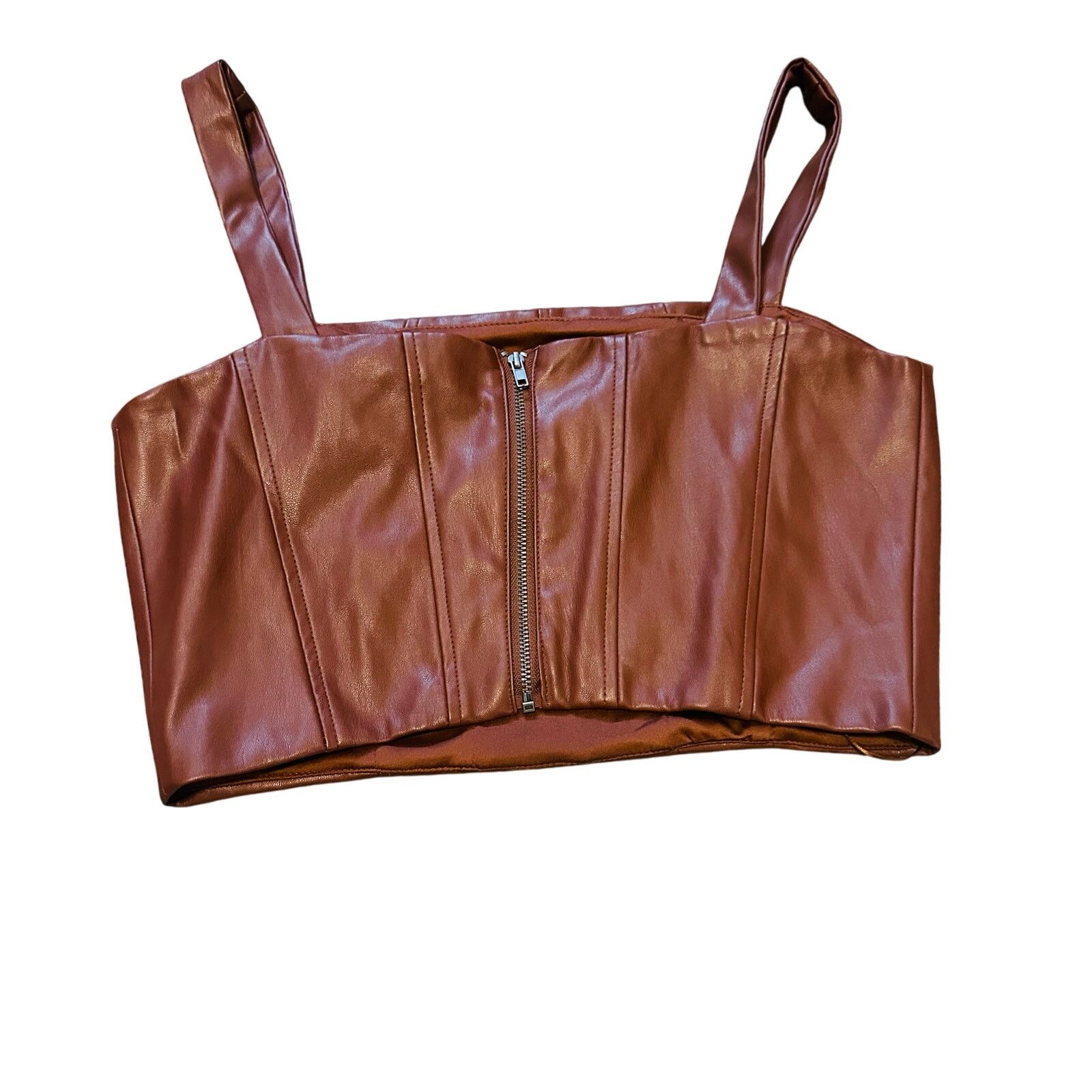 Jason Wu Jason Wu NWT Brown Faux Leather Crop Top Size Small Size S / US 4 / IT 40 - 2 Thumbnail