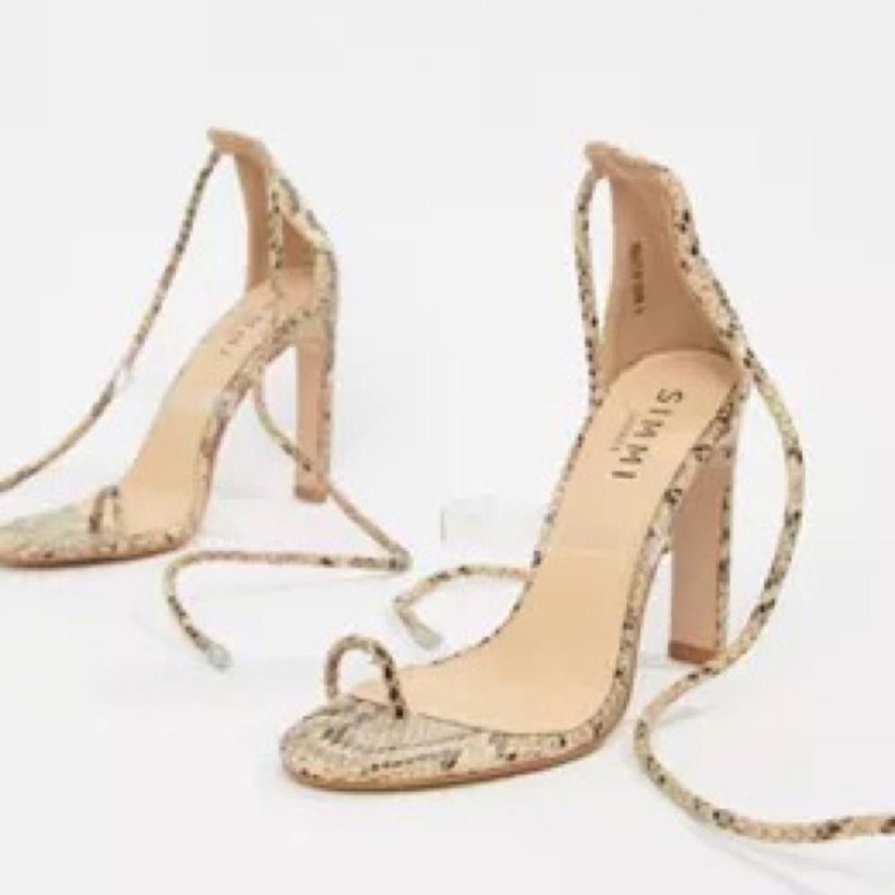 Designer SIMMI l Kaylee Snakeskin & Clear Toe Loop Heels 7 Size US 7 / IT 37 - 1 Thumbnail