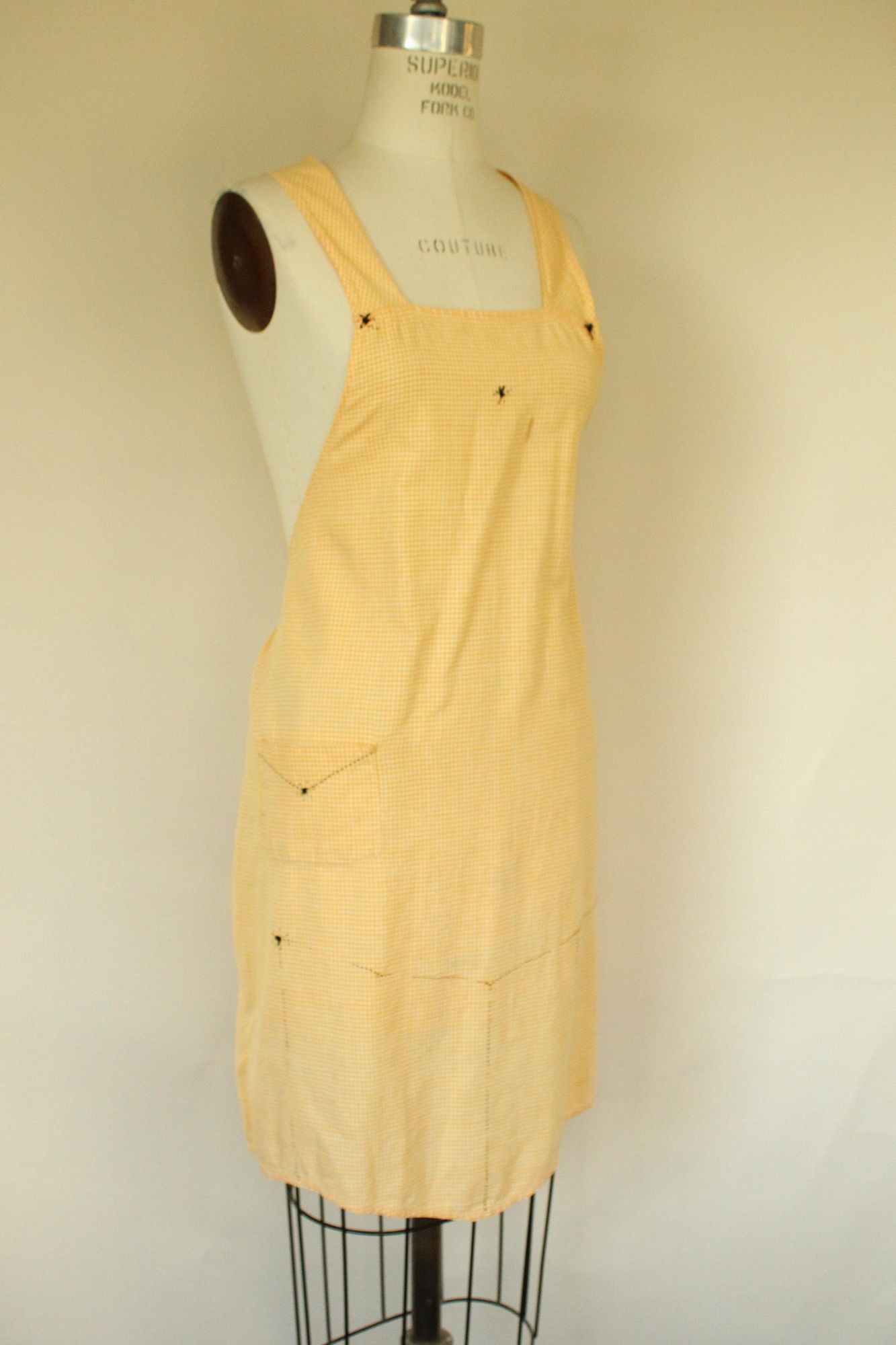 Vintage Vintage 1960s Apron, Orange Gingham Pinafore With Pocket Size ONE SIZE - 6 Thumbnail