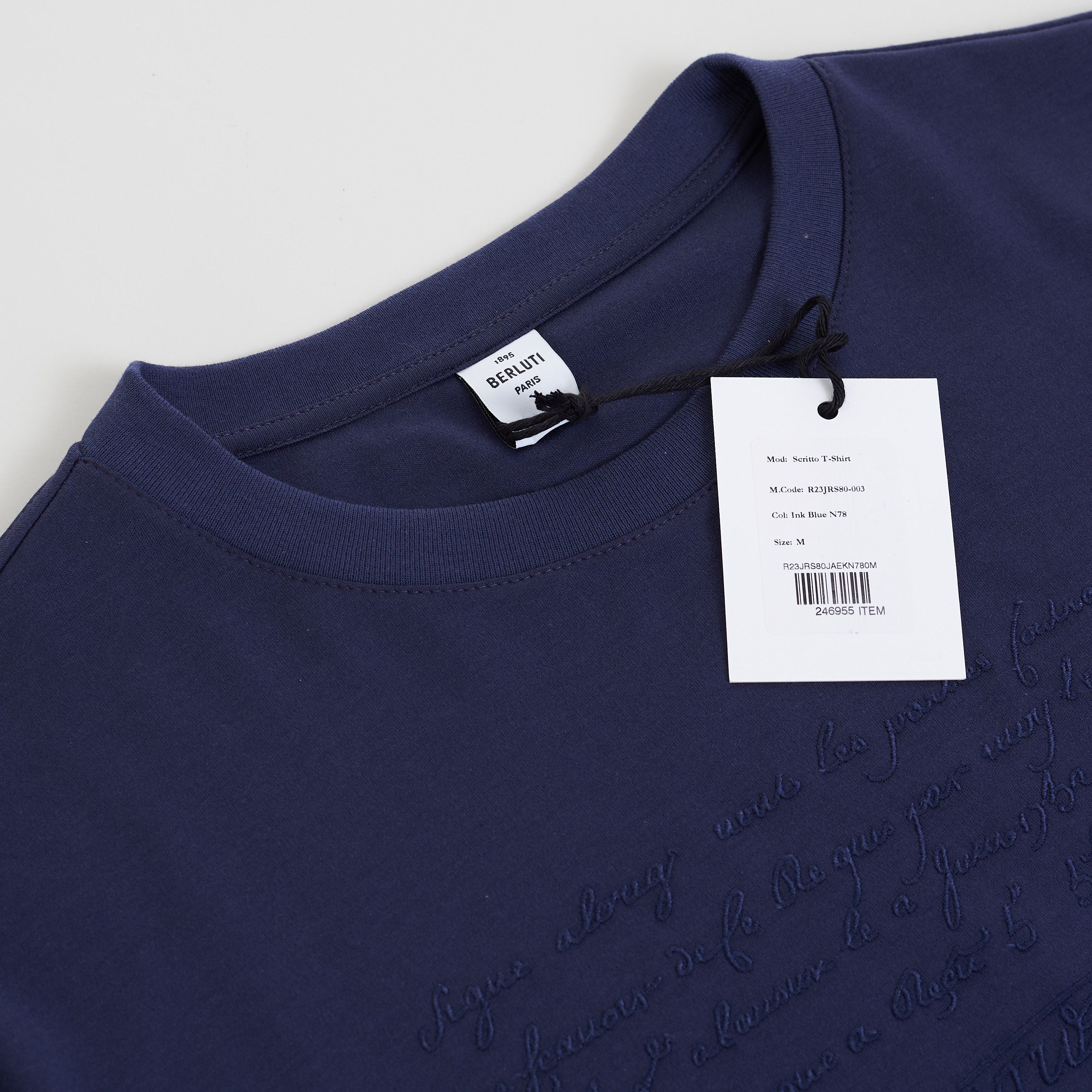 Berluti Embroidered Scritto T-shirt In Ink Blue Cotton Size US M / EU 48-50 / 2 - 11 Thumbnail