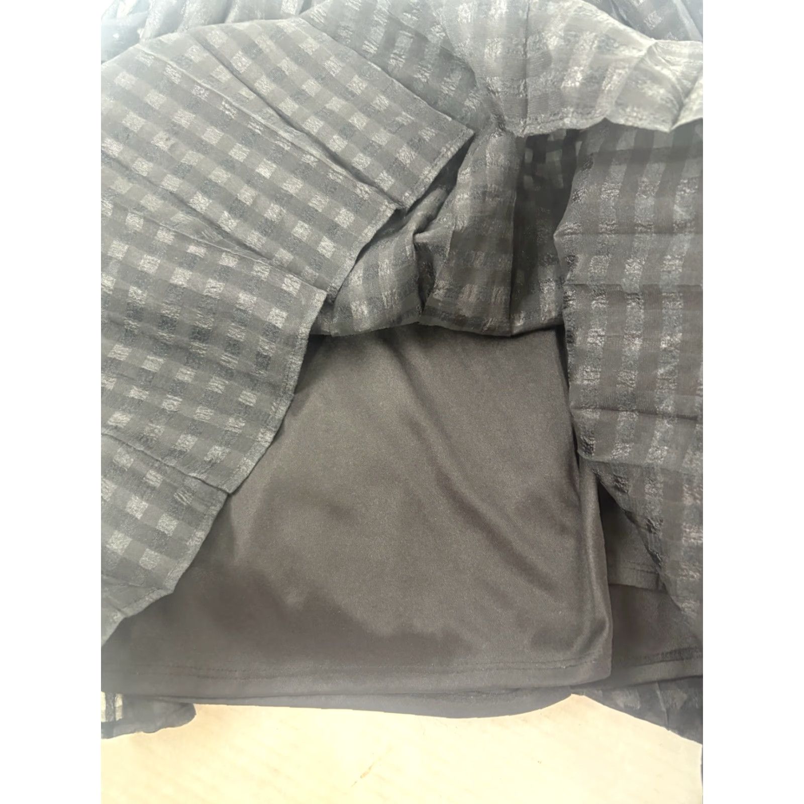 Vintage Elle Black Checked Sheer Overlay Lined Pleated Ruffled Midi Skirt Womens Size 4 Size 27" / US 4 / IT 40 - 7 Thumbnail