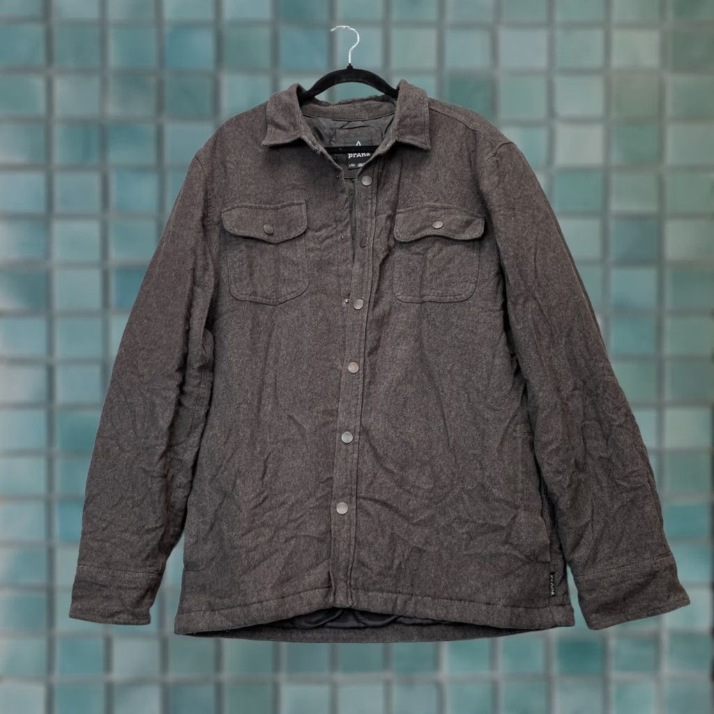 Prana Prana Jacket Mens L Gray Quilted Flannel Lined Cotton Snap Front Hiking Coat Coa t Short Pockets Size US L / EU 52-54 / 3 - 1 Thumbnail