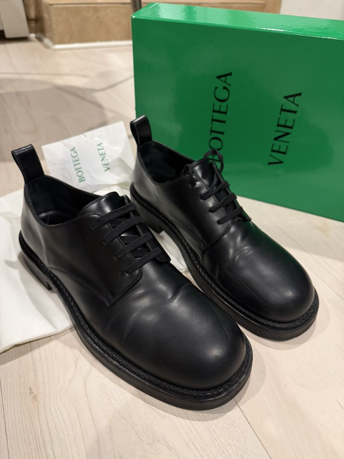 Bottega Veneta Black Leather Derby Lace Up Casual Shoes Size US 12 / EU 45 - 3 Thumbnail