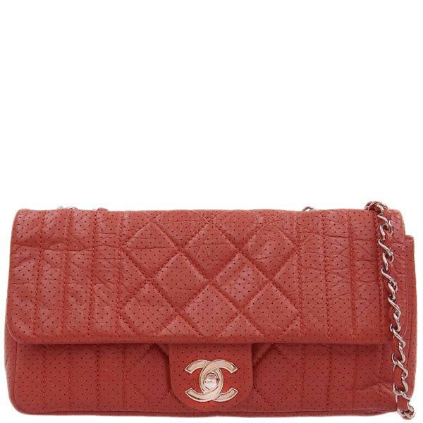 image of Chanel Around 2007 Made Punching Leather Turn-Lock Chain Shoulder Bag Red, Women's