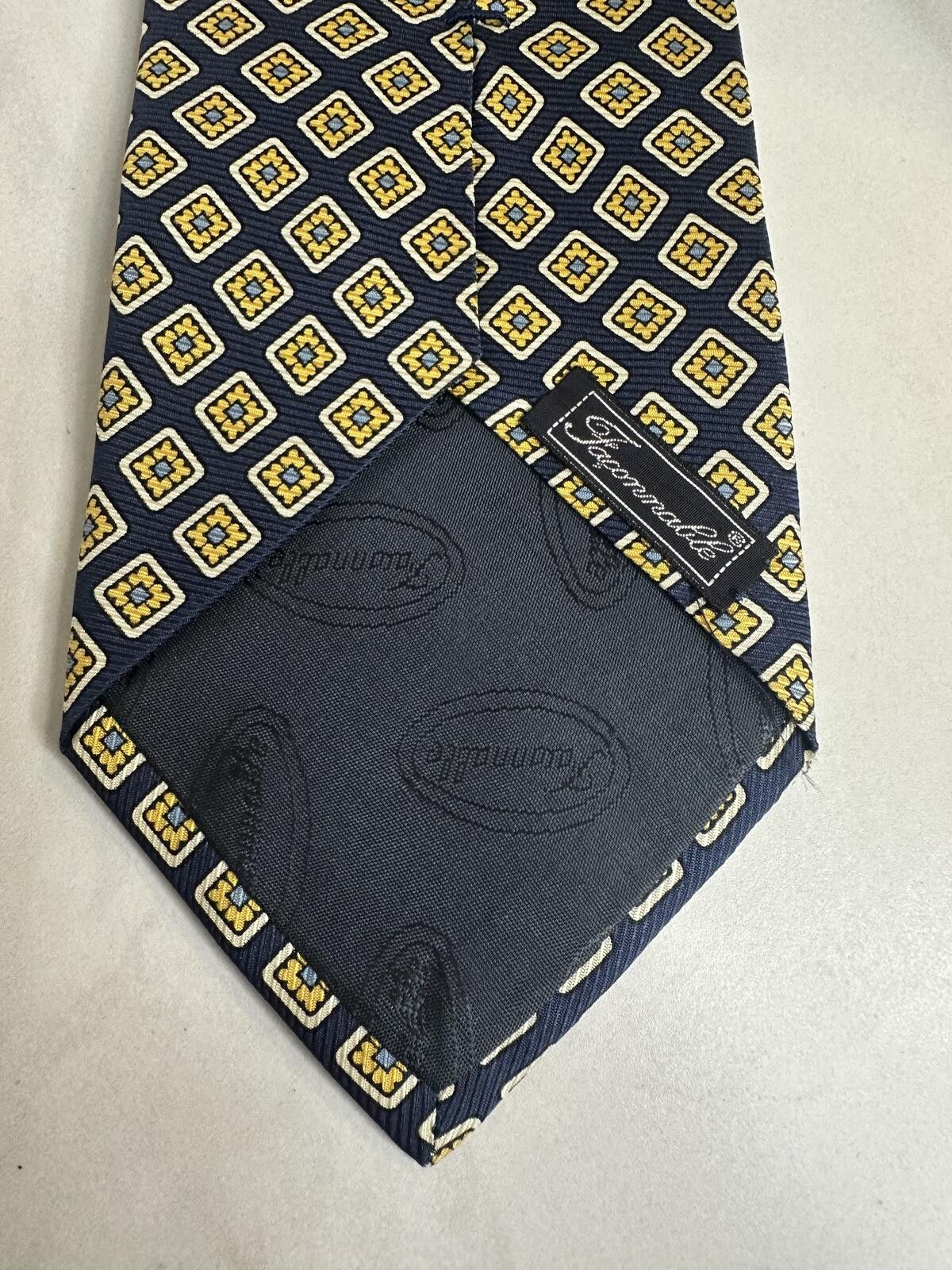 Faconnable Faconnable 100% silk tie navy/gold micro geometric medallion Size ONE SIZE - 3 Thumbnail