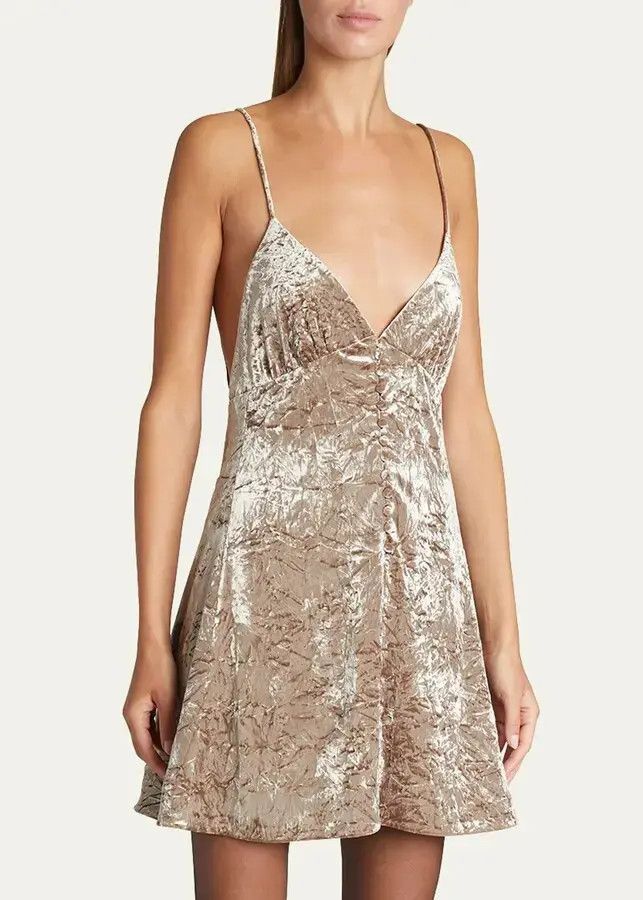 Saint Laurent Paris o1s1wg111024 Sleeveless Velvet Mini Dress in Gold Size M / US 6-8 / IT 42-44 - 4 Thumbnail